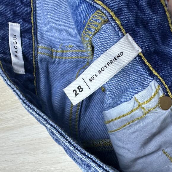 PacSun Eco Blue Two-Tone 90's Boyfriend High Rise Vertical Seam Denim Jeans 28 - Picture 13 of 16